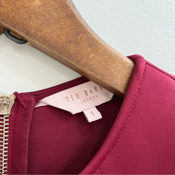 Ted Baker Women's Maroon Jasmint Scallop Overlay Shift Dress Size 1 US XS - Picture 11 of 16